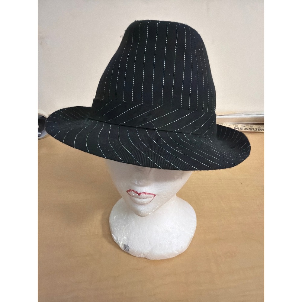 Black Pinstripe Fedora Hat Classic Gangster Style Trilby Narrow Brim